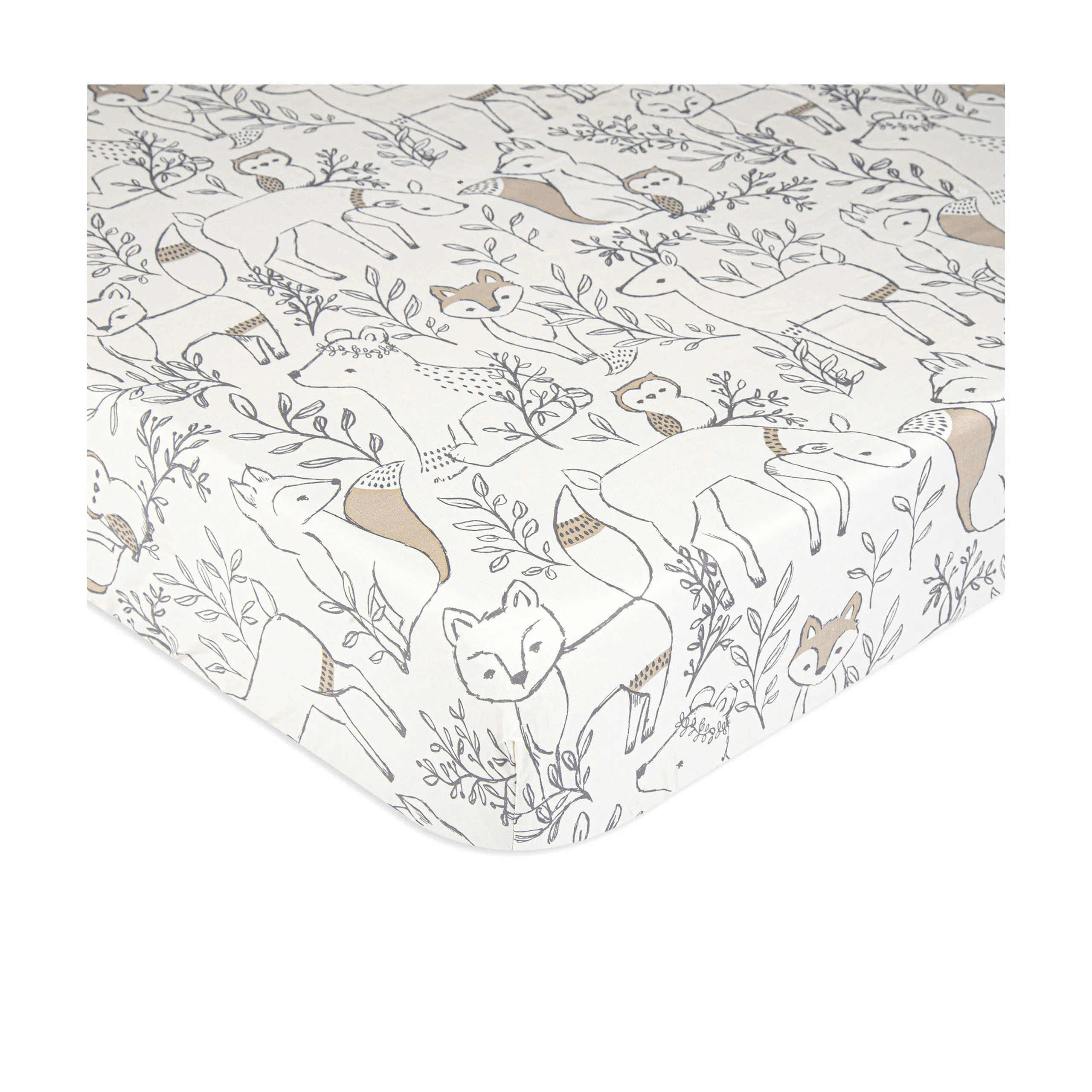 Ezra Woodland Animals Fitted Crib Sheet, 100% Cotton, Brown and White, Soft and Durable | Wayfair North America