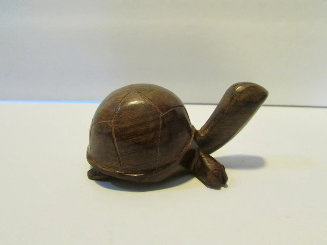Vintage Wooden Polished Tortoise Figure Wood Turtle Figurine - Etsy | Etsy (US)