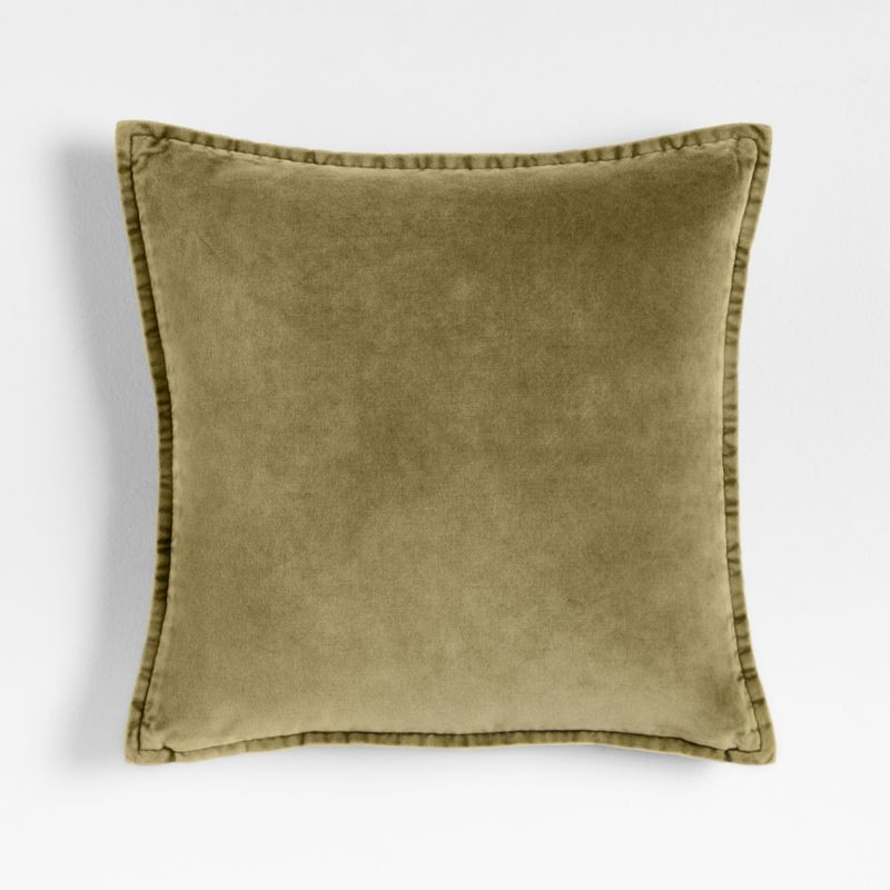 Relaxed Washed Organic Cotton Velvet 20x20 Moss Green Throw Pillow with Down-Alternative Insert +... | Crate & Barrel