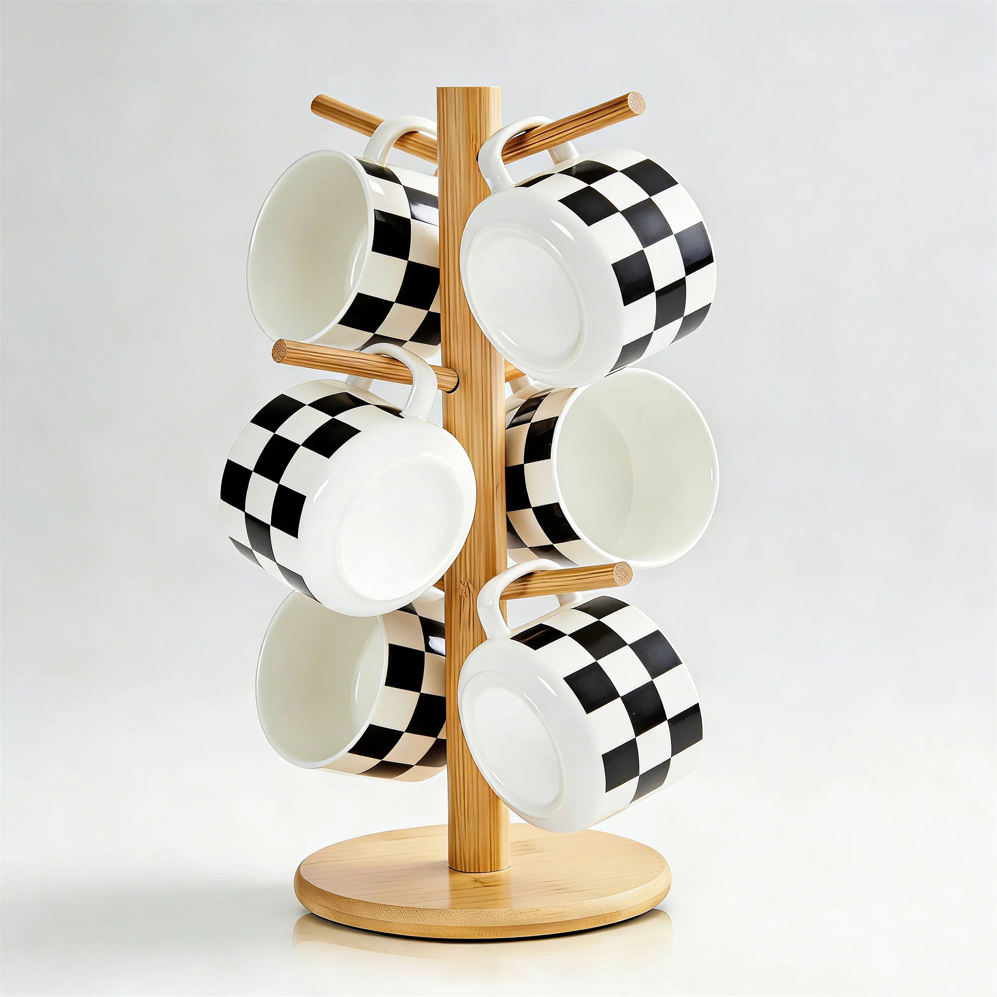 Bamboo Mug Rack With 6 Hooks, 14 Inch Natural Wood Cup Drying Holder For Kitchen Countertop Organ... | Wayfair North America