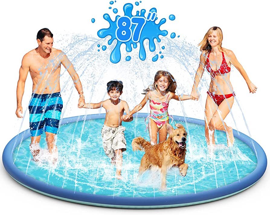 Splash Pad, 87 Inch Non-Slip Sprinkler Pad for Kids and Dogs, Upgraded Extra Large 0.53mm Thicken... | Amazon (US)