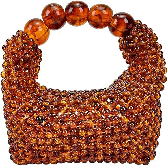 Women Beaded Mini Tote Bag Round Bead Handle Evening Party Handbag | Amazon (US)