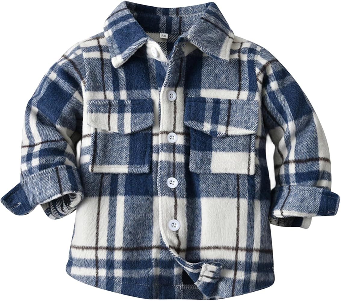 Thatrich Baby Girl Flannel Shirt Toddler Boy Plaid Shirt Jacket Button Down Shacket Infant Kid Lo... | Amazon (US)