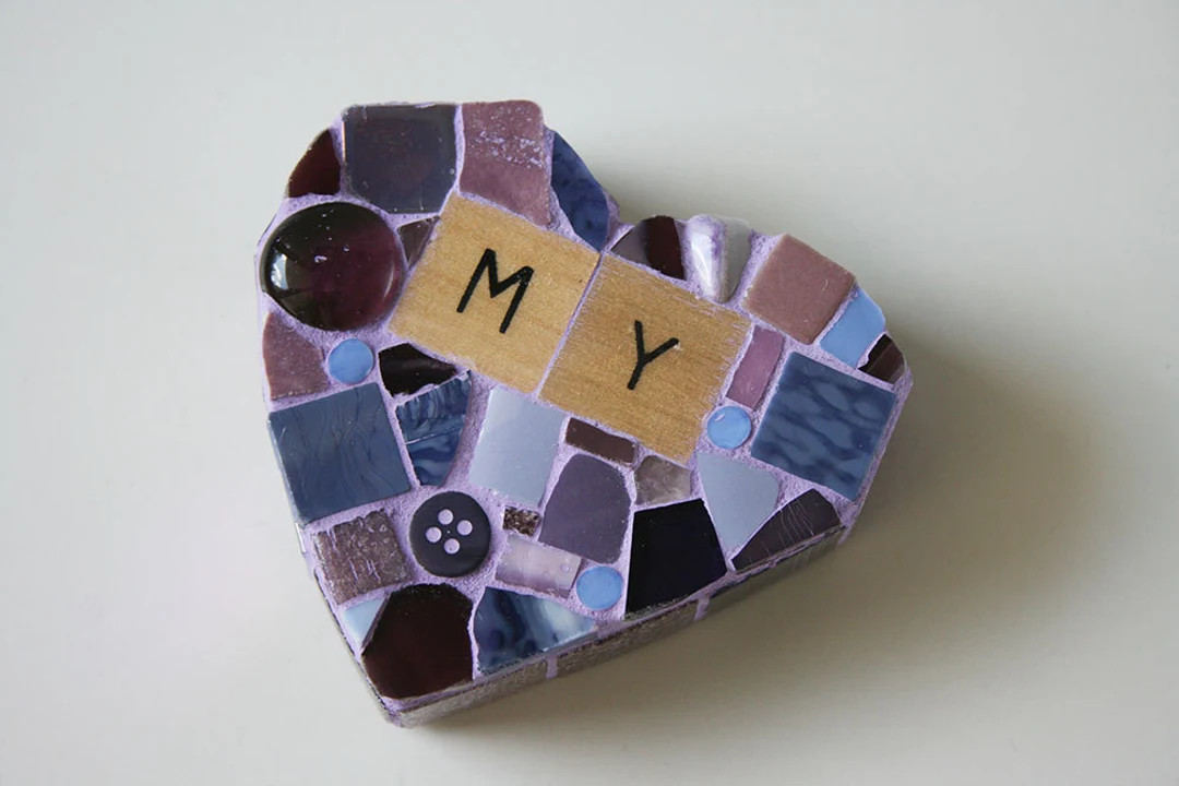 Purple Mosaic Heart Paperweight Small Mixed Media Wood Letters Love Conversation Hearts Glass Hom... | Etsy (US)