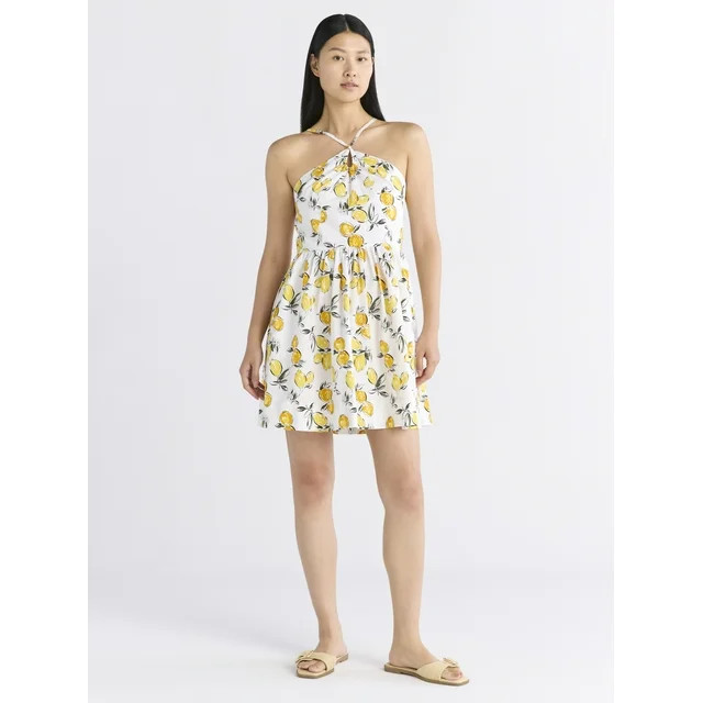 Free Assembly Women's Sleeveless Halter Fit and Flare Cotton Mini Dress, XS-XXL | Walmart (US)