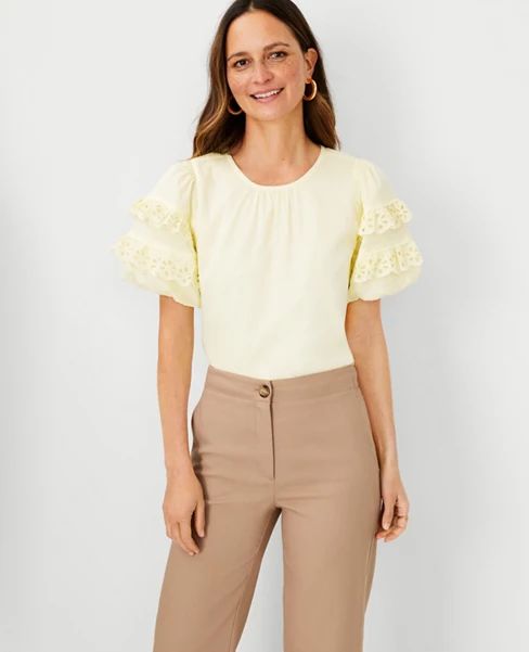 Eyelet Ruffle Sleeve Top | Ann Taylor (US)