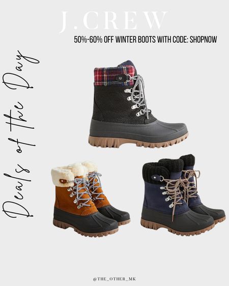 50% - 60% off winter boots from J.Crew! Use code: SHOPNOW 

#LTKsalealert #LTKSeasonal #LTKshoecrush