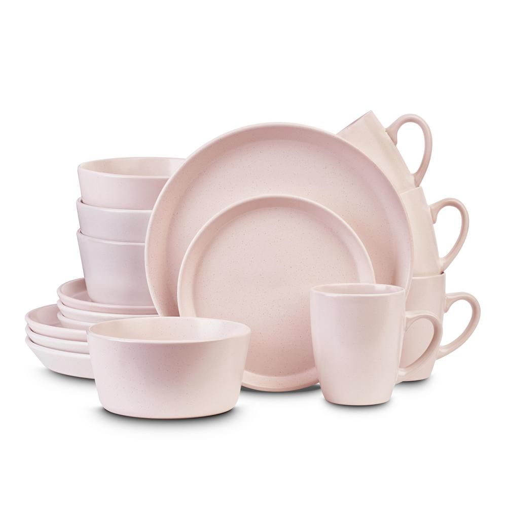 32-Piece Pink Stoneware Round Dinnerware Set (Service for 8) | The Home Depot