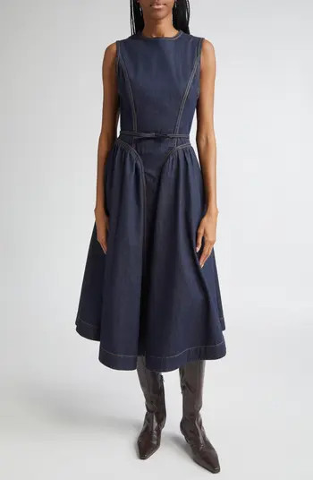Belted Paneled Denim Midi Dress | Nordstrom