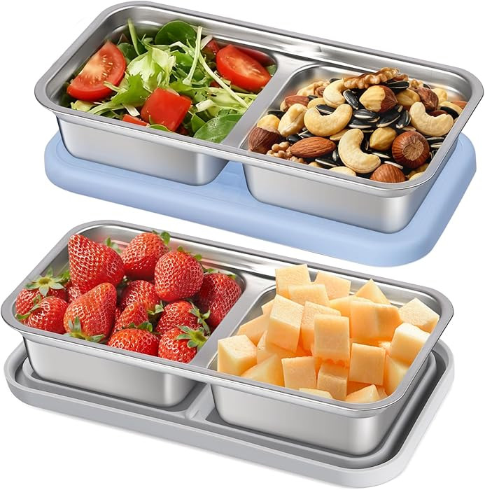 2 Pack Stainless Steel Snack Containers with Lids, 2 Compartment Snack Containers, Reusable Food ... | Amazon (US)