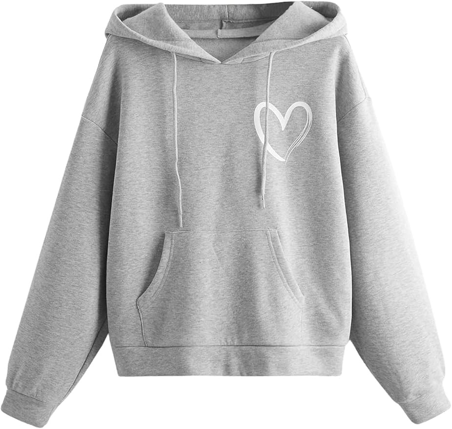 SweatyRocks Women's Casual Heart Print Long Sleeve Pullover Hoodie Sweatshirt Tops | Amazon (US)