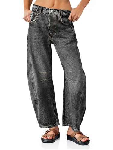 PLNOTME Women's Baggy Boyfriend Jeans Vintage Wide Leg Mid Rise Barrel Denim Ankle Pants | Amazon (US)