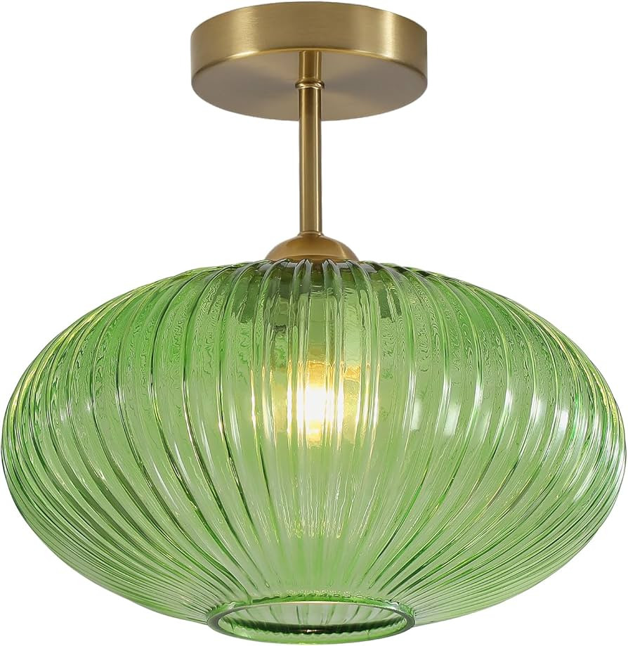 BOKT Modern Ceiling Light Green Glass Pendant Light Stairway Mid Century Close to Ceiling Light G... | Amazon (US)