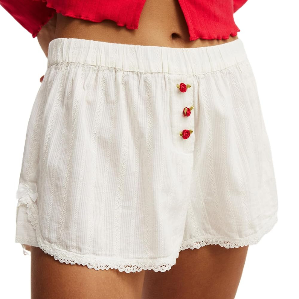 Y2K Checkered Boxer Shorts for Women Teens Girls Lace Gingham Pajama Shorts Low Rise Side Slit Pj... | Amazon (US)