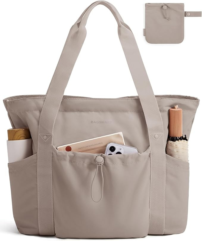 BAGSMART Foldable Tote Bag with Drawstring Bag, Large Tote Bag Shoulder Bag Top Handle Handbag fo... | Amazon (US)