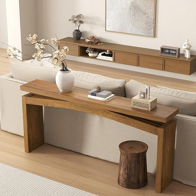 63-Inch Wood Console Table for Entryway Living Room, Long Rectangular Sofa Tables with Natural Wo... | Amazon (US)