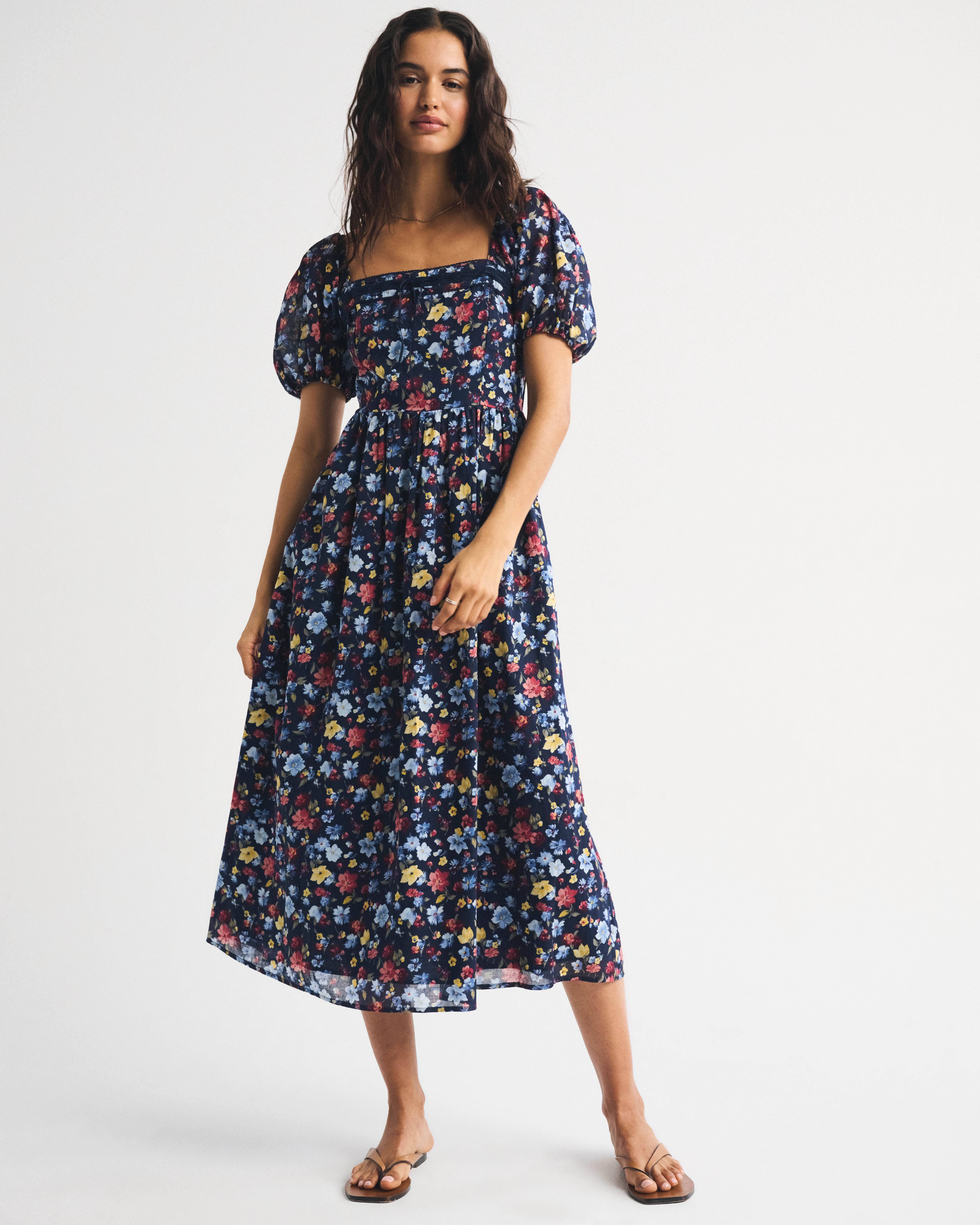 A&F Emerson Puff Sleeve Midi Dress | Abercrombie & Fitch (US)