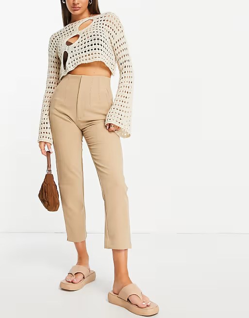 Stradivarius slim tailored pants in dark beige | ASOS | ASOS (Global)