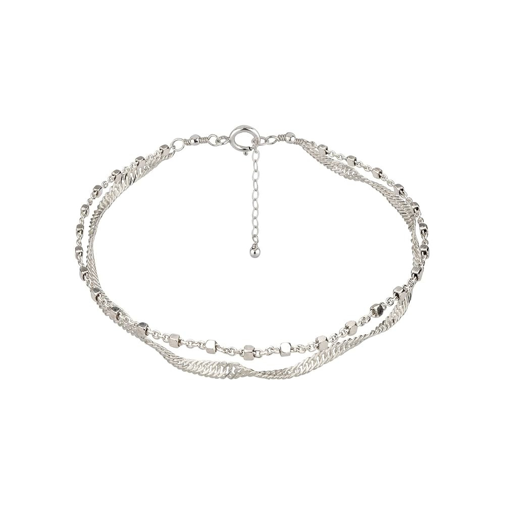 Annika Bella Double-Layered Sterling Silver Bracelet, Length 6.75-7.75 Inches, Stranded Satellite... | Amazon (UK)