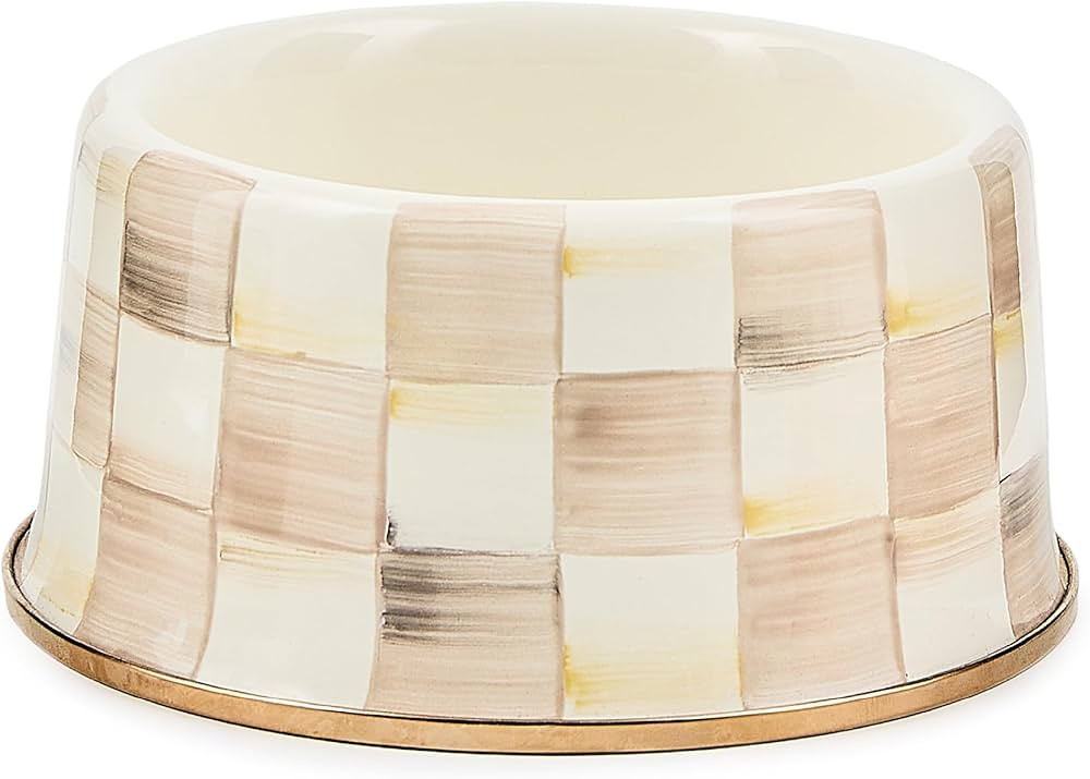 MACKENZIE-CHILDS Enamel Pet Bowl, Cute Cat and Dog Bowl for Food and Water, Medium, Brown-and-Whi... | Amazon (US)