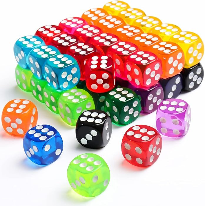 50 Pieces Dice Set, 14mm Bulk 6 Sided Colored Dices for Board Games, Math Learning,Classroom | Amazon (US)