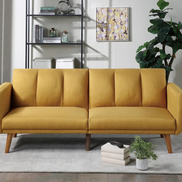 Elegant Modern Sofa Mustard Color Polyfiber 1Pc Sofa Convertible Bed Wooden Legs | Wayfair Professional