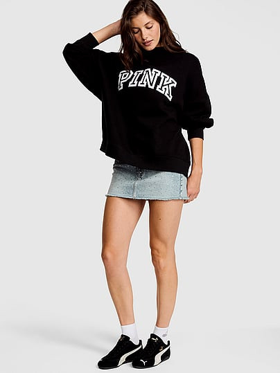 Campus Fleece™ Oversized Mock-Neck Sweatshirt, Black, M - Women's Hoodies & Sweatshirts - PINK | Victoria's Secret (US / CA )