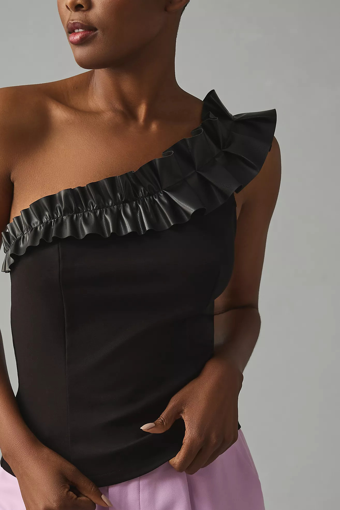 Sunday in Brooklyn One-Shoulder Ruffled Faux Leather Top | Anthropologie (US)