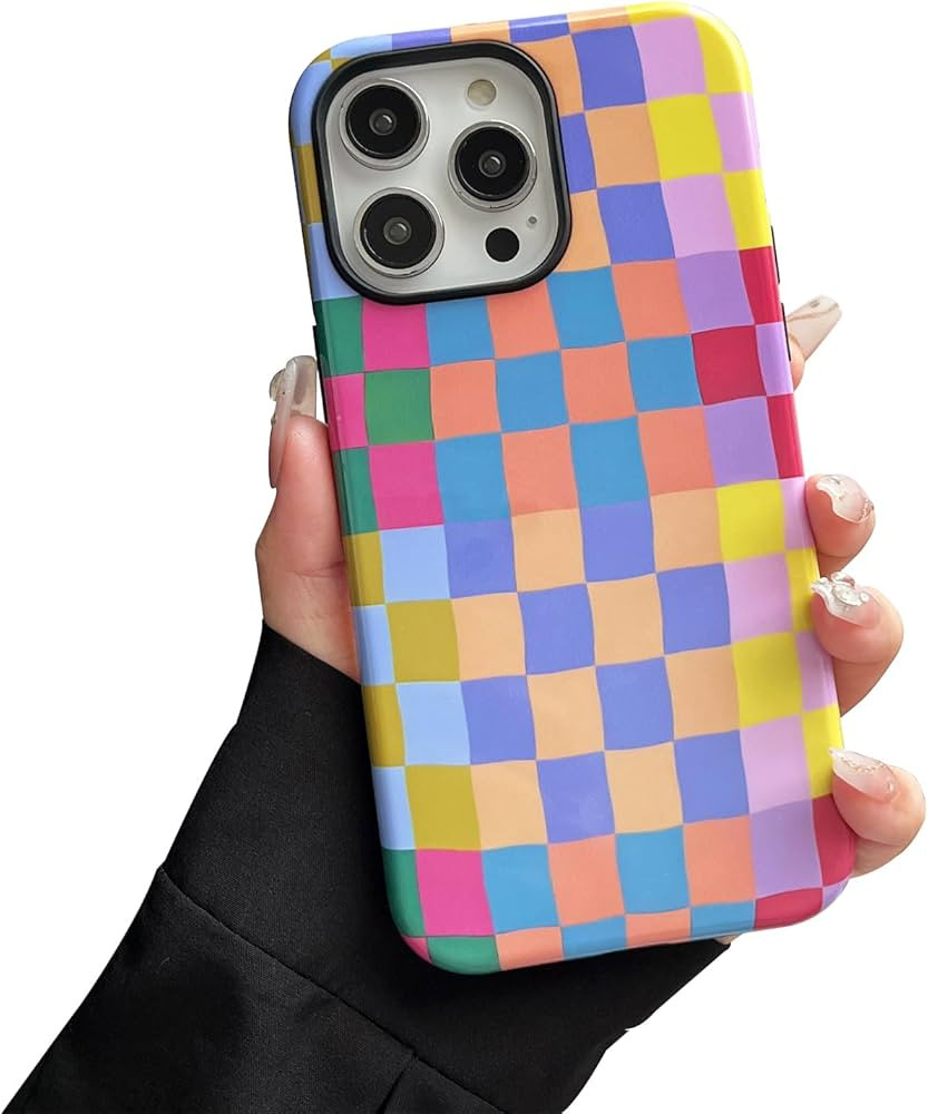 Case for iPhone 14 Case/iPhone 13 Case, Cute Colorful Checkered Shockproof Slim Soft TPU and Hard... | Amazon (US)