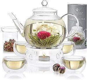 Teabloom Complete Tea Set – Glass Teapot (40 OZ), Loose Tea Glass Infuser, 4 Insulated Glass Te... | Amazon (US)