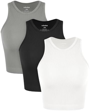ODODOS 3-Pack Seamless Crop Tank for Women Ribbed Soft High Neck Cropped Tops | Amazon (US)