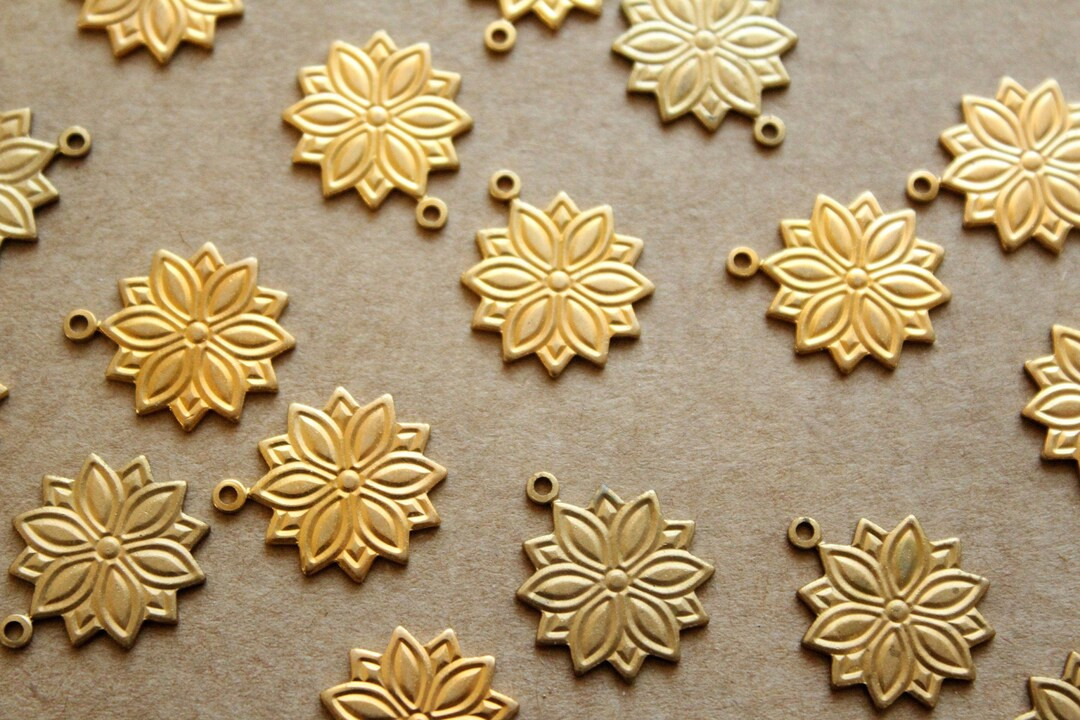 6 Pc. Raw Brass Poinsettia Flower Charms: 19mm by 16mm - Made in USA Christmas Flower Red Leaves ... | Etsy (US)