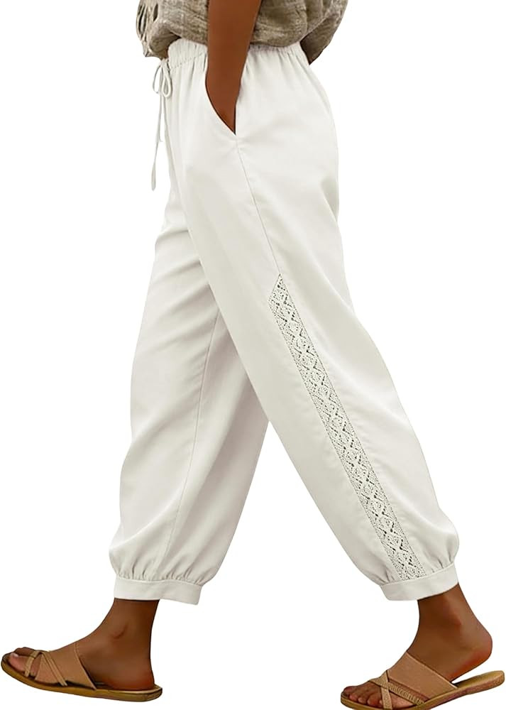 Himosyber Women's Casual Pants Drawstring Elastic Waist Lace Side Lightweight Pants 2026 Summer B... | Amazon (US)