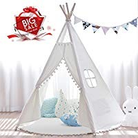 JOYNOTE Teepee Kids Tent 6' with Thick Mat & Carry Case & Decorations Star Stickers & Flag - 5 Woode | Amazon (US)