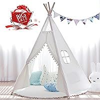 JOYNOTE Teepee Kids Tent 6' with Thick Mat & Carry Case & Decorations Star Stickers & Flag - 5 Woode | Amazon (US)