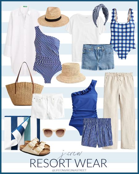 In love with all of these resort wear finds from J. Crew! The perfect vacation outfits including a one shoulder ruched swimsuit, checkered swimsuit, ruffle swimsuit, linen pants, linen swim coverup, cut off jean shorts, class white linen t-shirt, white Birkenstock sandals, woven beach tote, raffia bucket hat, swim shorts, white jean shorts and more!
.
#ltkswim #ltktravel #ltkover40 #ltkmidsize #ltkfindsunder50 #ltkfindsunder100 #ltkshoecrush #ltkitbag #ltksalealert #ltkstyletip #ltkseasonal #ltkhome

#LTKfindsunder50 #LTKswim #LTKSeasonal