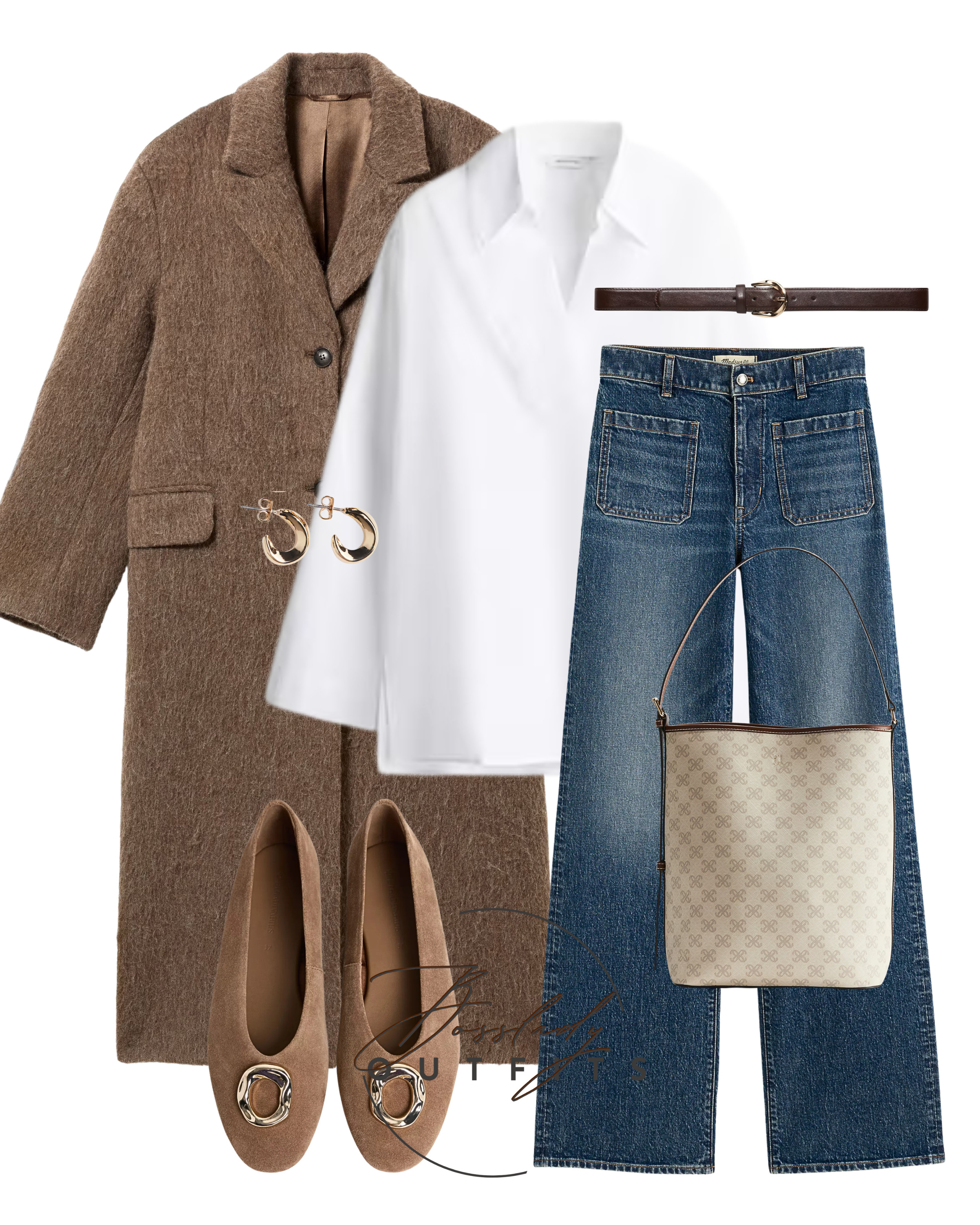  A polished everyday look that feels timeless 🤎✨Tags: brown wool coat, white shirt, straight jeans, brown flats, gold earrings, leather belt, beige shoulder bag, classic outfit, chic casual style, minimal fashion, fall outfit, capsule wardrobe, effortless style, Parisian look, weekend outfit 

#LTKwinter #LTKstyletip #LTKbag