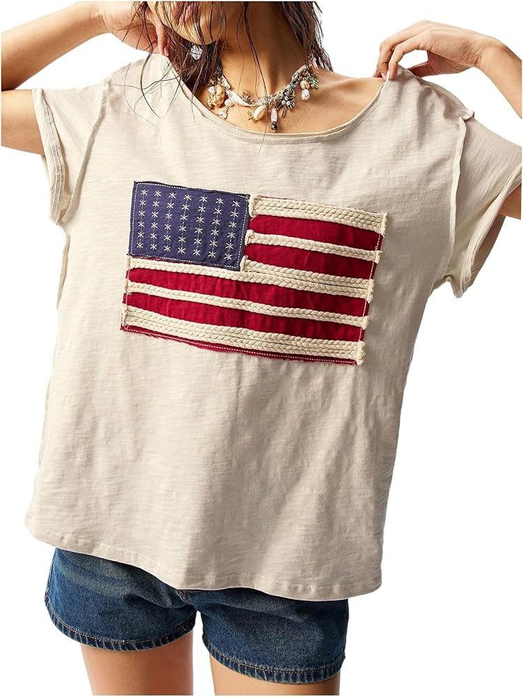 WDIRARA Women's Oversized Graphic Tees Boat Neck Short Sleeve T Shirts Vintage Distressed Tops | Amazon (US)