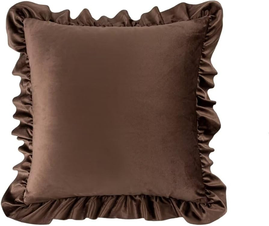 Square Velvet Throw Pillow Brown-Square,Square Ruffle Pillow 18×18 Inch,Home Decoration Pillow C... | Amazon (US)