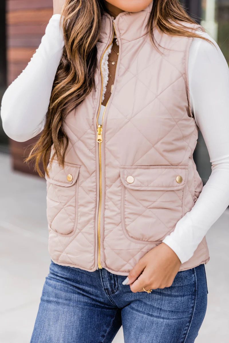 Always Finding You Camel Reversible Vest | The Pink Lily Boutique