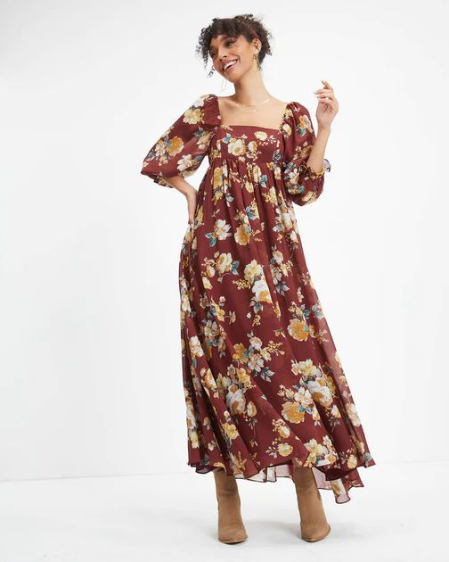Miller Floral Chiffon Maxi Dress - Cinnamon - FINAL SALE | VICI Collection