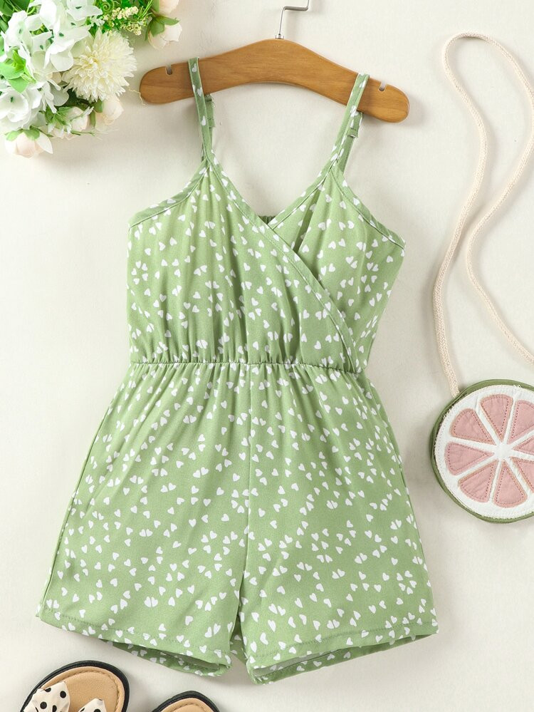 Toddler Girls All Over Heart Print Surplice Front Cami Romper | SHEIN