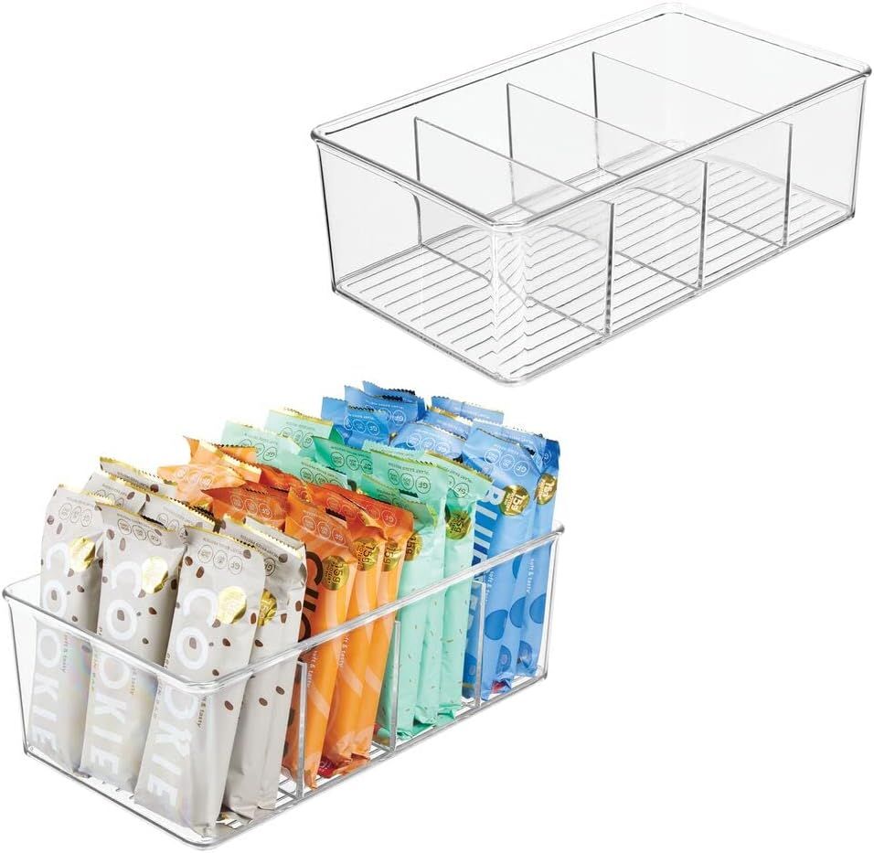 mDesign Plastic Divided Kitchen Organizer Bin Container Box w/ 4 Sections for Pantry, Fridge, Ref... | Amazon (US)
