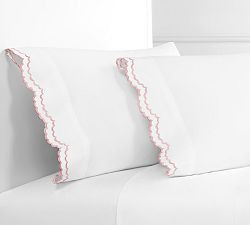 Maci Double Scalloped Percale Embroidered Pillowcase - Set Of 2 | Pottery Barn (US)