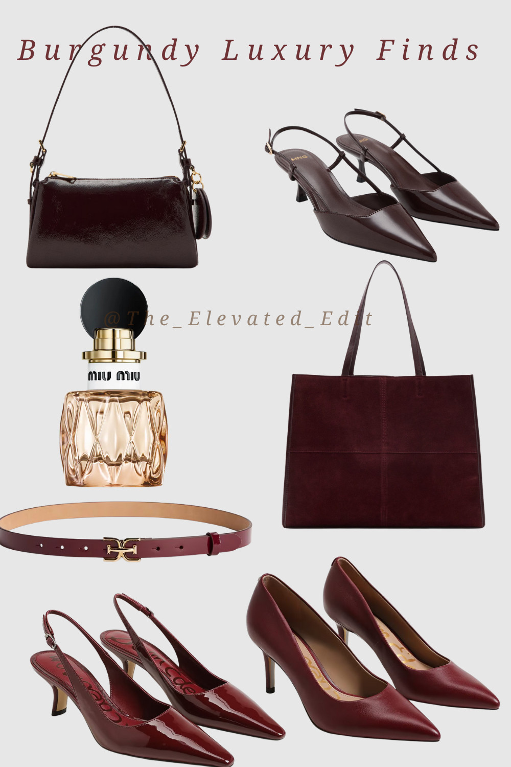 Deep tones, timeless textures 🍷
The burgundy edit — polished accessories and sleek heels that make every outfit feel intentional.
Featuring finds from Sam Edelman, Mango, and Miu Miu — proof that luxury is a feeling, not just a price tag.

Save this to your elevated fall edit for refined outfit inspiration.

------------------
#LTKStyleTip #LTKUnder100 #LTKSeasonal #LTKFallFashion #quietluxury #affordableluxury #elevatedstyle #falloutfitideas #burgundytrend #mangostyle #samedelman #miuMiu 

 
