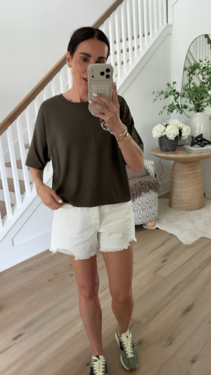 I am wearing size medium in the T-shirt, size 2 in shorts, sneakers fit true size.

target finds, target spring 2026, dummer outfit, white denim shorts, mom style, anna monteiro, annabrstyle

#LTKOver40