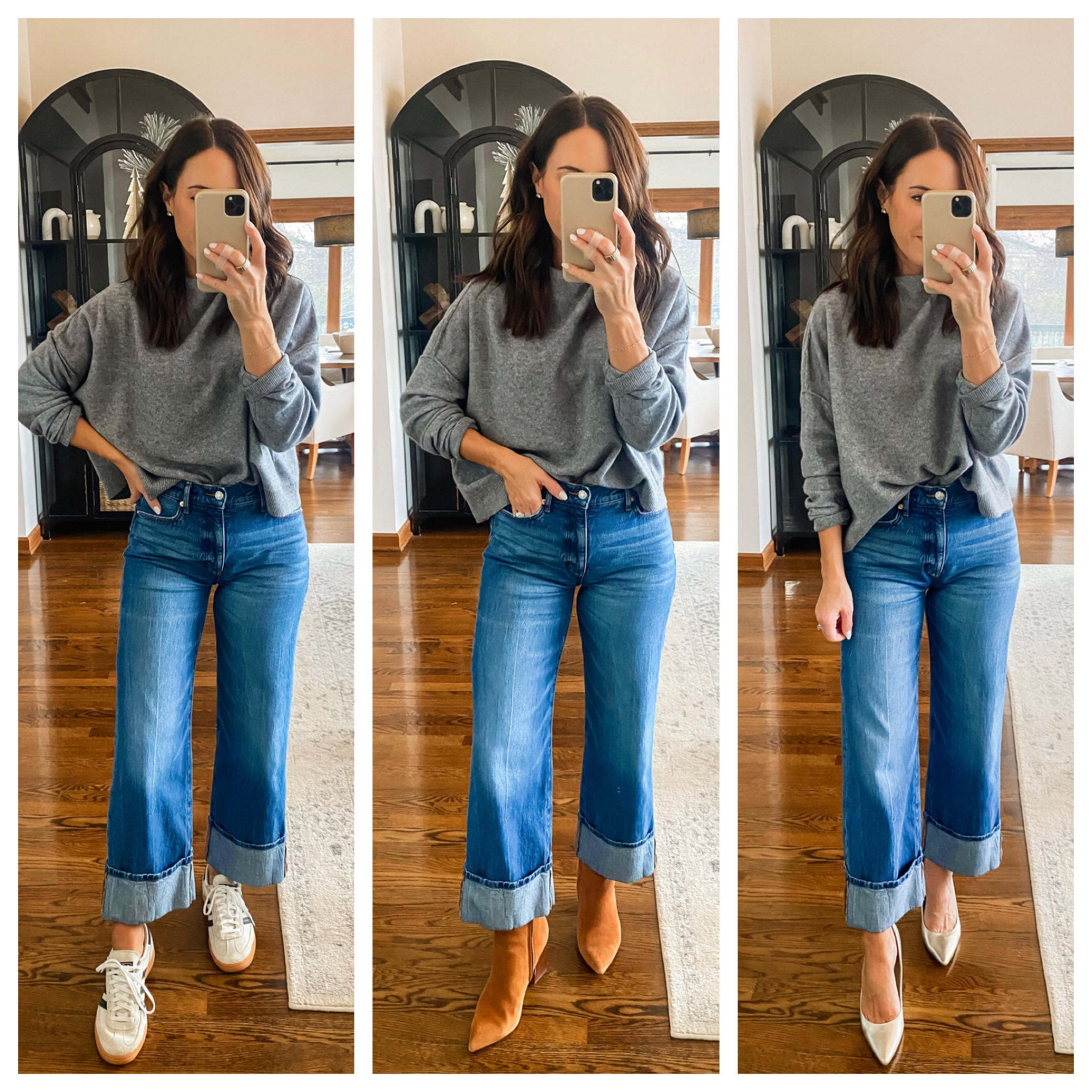 Jeans are back online. So cute with a variety of shoe styles. 
Go down one size. 24 regular here. I’m 5’3”
Small sweater


#LTKover40 #LTKfindsunder100 #LTKHoliday