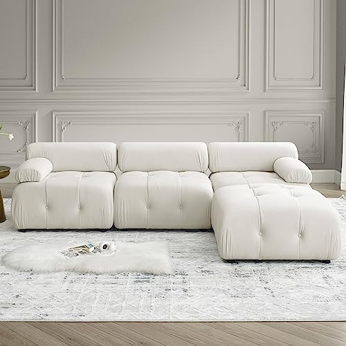 Tmsan Modular Sectional Sofa, 93" Velvet Sectional Cloud Couches for Living Room, Modern L-Shaped... | Amazon (US)