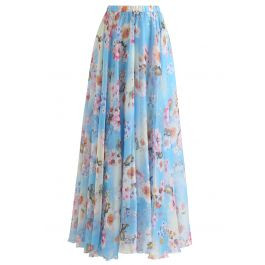 Peach Blossom Watercolor Maxi Skirt | Chicwish