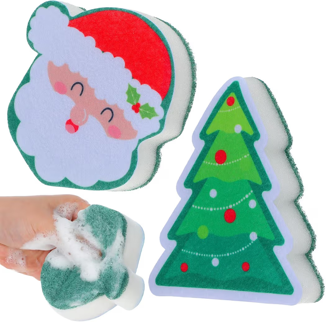 2Pcs Christmas Dish Sponges, Cute Santa Christmas Tree Household Cleaning Dishwasher Sponges, Dua... | Amazon (US)